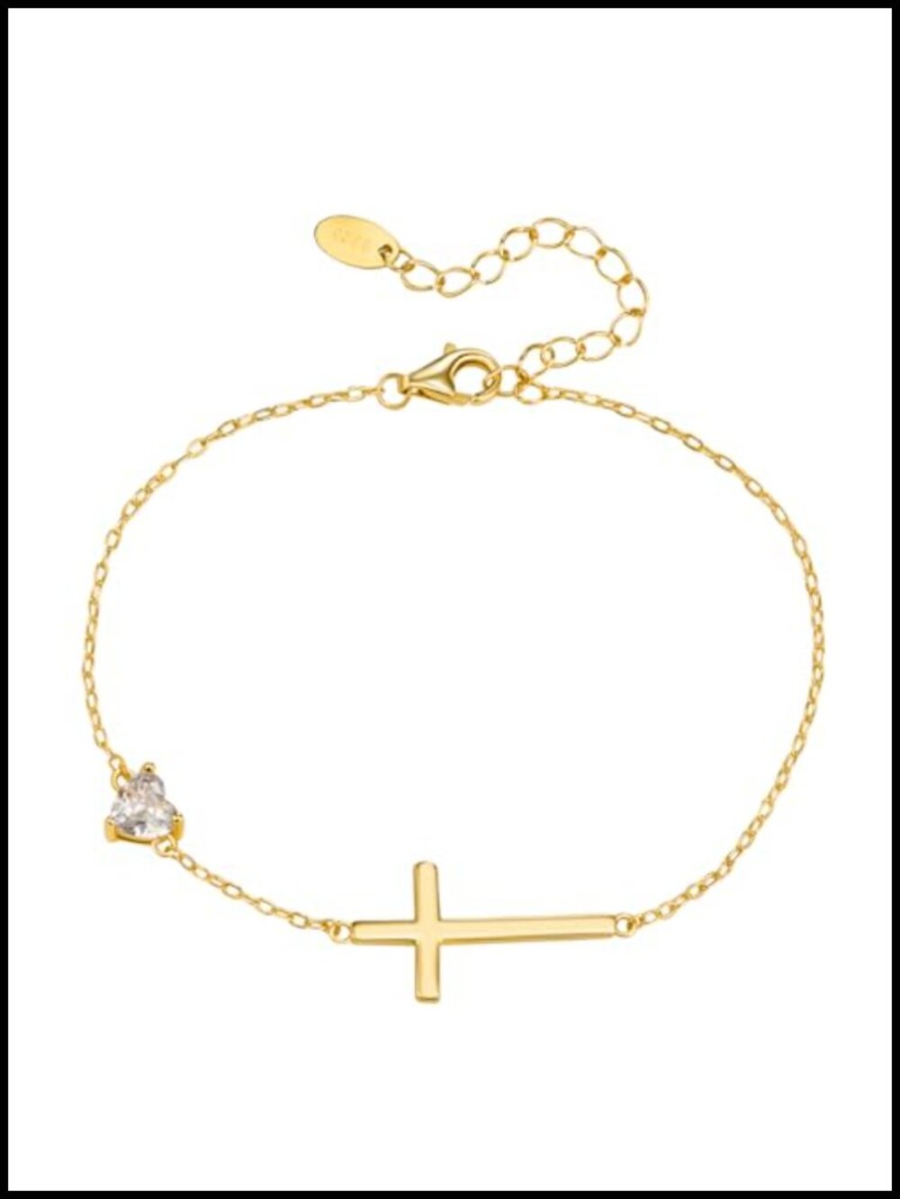 S925 Sterling Silver Cross Bracelet 18K Gold Plated Birthstone